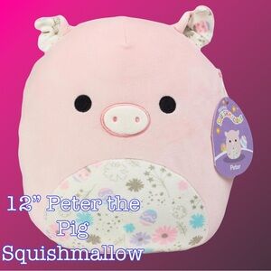 Squishmallows Pink and White Stuffed Pig Plush 12” NWT